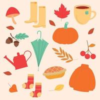 Autumn collection of flat elements. Vector illustration