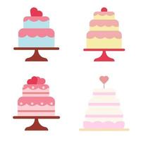 Set of festive wedding cakes in flat style. Vector illustration