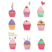 A set of colorful holiday cupcakes. vector