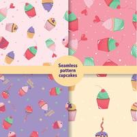 A set of seamless different cupcake patterns vector