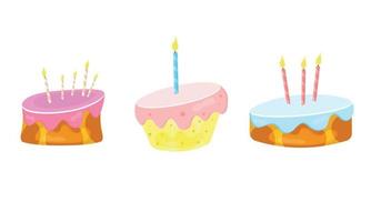 A set of holiday cartoon cakes with candles vector