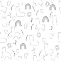 Cartoon seamless outline of a llama pattern. Vector illustration