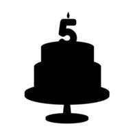 Festive silhouette cake with a candle of five years old. Vector illustration