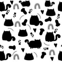 Cartoon seamless silhouette pattern cat. Vector illustration