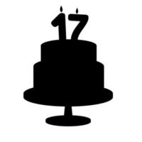 Festive silhouette cake with a seventeenth birthday candle. Vector illustration