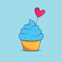 cupcake azul de color brillante con un corazón sobre un fondo azul vector