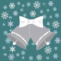 Vector illustration christmas bells with bow and snowflakes in flat style. EPS10