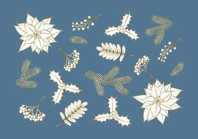 poinsettia floral flores feliz navidad, una tarjeta para el nuevo año. ilustración del diseño de plantas de invierno para felicitaciones, volante, folleto, portada en vector