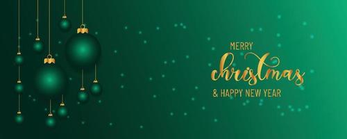 Christmas background design of pine tree and snowflake with beautiful christmas balls banner with text space vector illustration