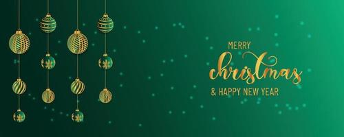 Christmas background design of pine tree and snowflake with beautiful christmas balls banner with text space vector illustration