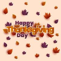 Hand drawn Happy Thanksgiving Day typography poster with leaf autumn element vector