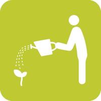 Man Watering Plant Glyph Round Background Icon vector