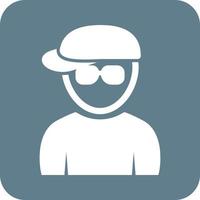 chico nerd con icono de fondo redondo de glifo de sombrero vector