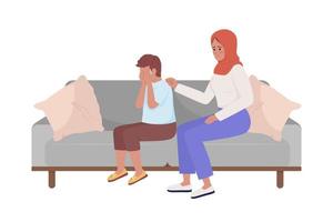 Mother calming down son semi flat color vector characters. Family support. Editable figures. Full body people on white. Simple cartoon style illustration for web graphic design and animation