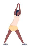 mujer haciendo ejercicios deportivos carácter vectorial de color semiplano. entrenamiento atletico. figura editable. persona de cuerpo completo en blanco. ilustración de estilo de dibujos animados simple para diseño gráfico web y animación vector