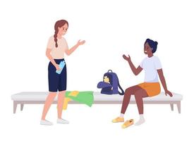 Friends talking in locker room semi flat color vector characters. Editable figures. Full body people on white. Physical activity simple cartoon style illustration for web graphic design and animation