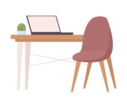 lugar de trabajo con objeto vectorial de color semiplano portátil. espacio de trabajo personal. elemento editable. artículo de tamaño completo en blanco. ilustración de estilo de dibujos animados simple para diseño gráfico web y animación vector