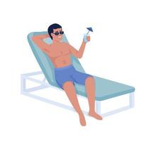 Tanned man with cocktail on beach semi flat color vector character. Guy sitting in deckchair. Editable full body person on white. Simple cartoon style illustration for web graphic design and animation