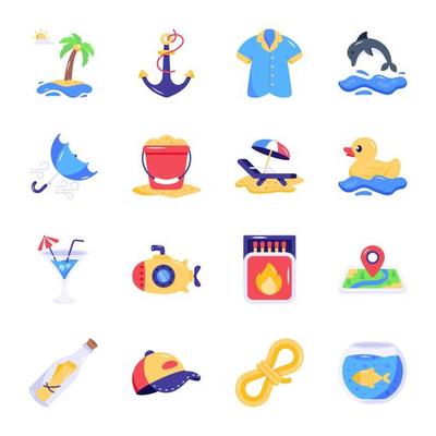 Collection of Beach Vacation Flat Icons