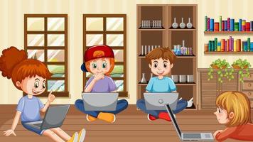 Children using technology devices at home vector