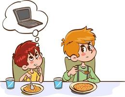 dos niños comiendo ilustración vectorial vector