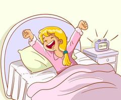 happy cute little kid girl wake up vector