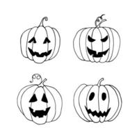 halloween pumpkin set hand drawn in doodle style. holiday decor vector