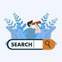 Curious man looking through binoculars. business development for search or development, research, web browsing. Trendy line vector character for web or ui design.