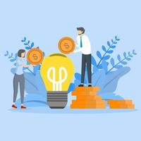 concept of investing money in an idea, innovation or technology investment or creativity to make profit concept, smart businessman putting a coin in a light bulb vector