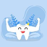 Healthy and cute Teeth character and Single and Very Strong White Muscle Isolated on Blue Background vector