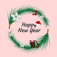 Tree circle frame happy new year with clebration for banner vector