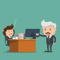 Angry Boss to Businessman Sleeping at office.Boss with Employee.Vector illustration. vector