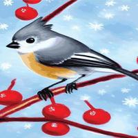 Vector realistic detailed vector illustration winter birds branches. Winter design elements Christmas, holidays. sitting branch. Winter background. Tree branch without leaves with flying birds.