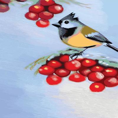 Vector realistic detailed vector illustration winter birds branches. Winter design elements Christmas, holidays. sitting branch. Winter background. Tree branch without leaves with flying birds.