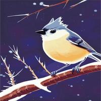 Vector realistic detailed vector illustration winter birds branches. Winter design elements Christmas, holidays. sitting branch. Winter background. Tree branch without leaves with flying birds.