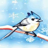 Vector realistic detailed vector illustration winter birds branches. Winter design elements Christmas, holidays. sitting branch. Winter background. Tree branch without leaves with flying birds.