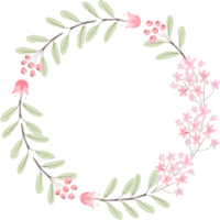 watercolor pink flowers wreath for wedding or valentines day png