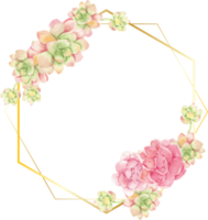 watercolor cactus and succulent bouquet arrangement on geometry gold wreath frame png