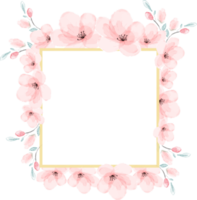 pink watercolor cherry blossom golden frame png