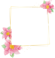 fleur de poinsettia de noël aquarelle avec cadre doré png