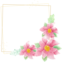 fleur de poinsettia de noël aquarelle avec cadre doré png