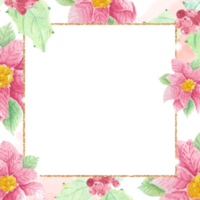 aquarelle poinsettia houx fleur noël avec cadre carré de luxe doré png