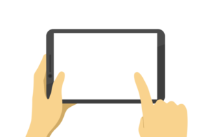 Hand hält Tablette und Finger berühren mit leerem weißen Bildschirm png