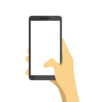 Hand holding smartphone with blank white screen png
