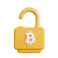låsa upp bitcoin 3d illustration png