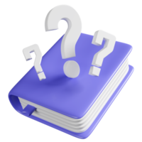 livre 3d avec icône de symbole de point d'interrogation blanc isolé. faq ou questions fréquemment posées, concept minimal, illustration de rendu 3d png