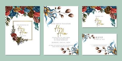 plantilla de fondo de tarjeta de invitación de boda de flores hermosas de lujo vector