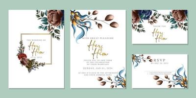 Luxury beautiful flowers wedding invitation card background template vector