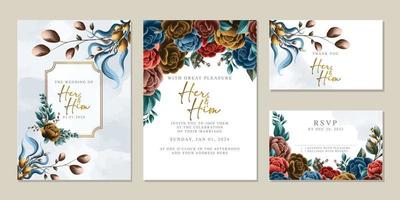 Luxury beautiful flowers wedding invitation card background template vector