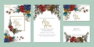 plantilla de fondo de tarjeta de invitación de boda de flores hermosas de lujo vector